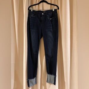 Judy Blue Dark Wash Skinny Jeans.  Tall.  Mild distressing, frayed hem.